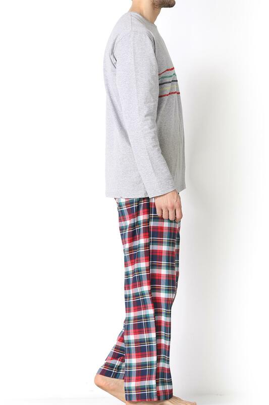Pyjama en coton pur à manches longues pour homme, ensemble de vêtements de nuit, à manches courtes