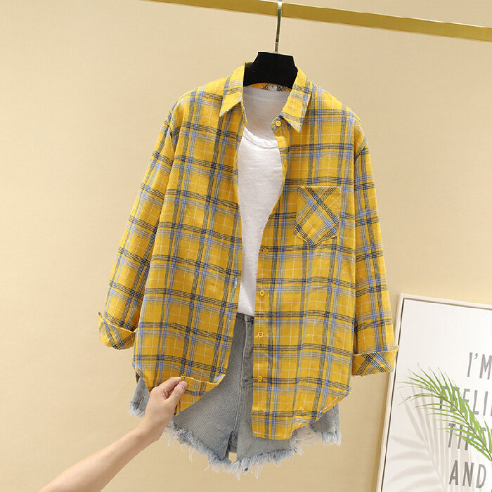 Chemise à carreaux pour femmes, Style coréen brossé, polyvalent, début d'automne