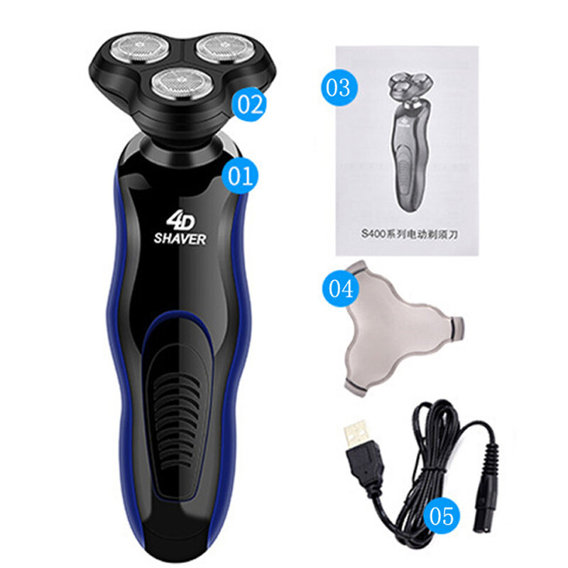 USB Electric Shavers Shaving Machine 4 in 1 Beard Razors 4D 3 Blades Beard Nose Hair Trimmer Clipper Rechargeable for Men's