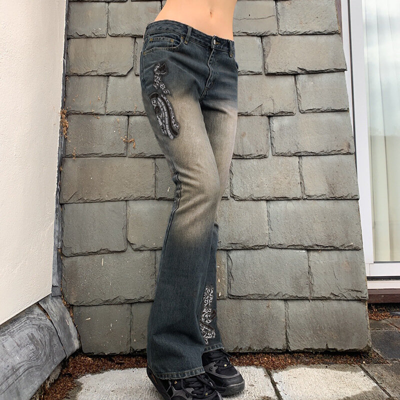 Straat Hipster Retro Broek Hot Girl Stijl Gradiënt Print Laagbouw Jeans Vrouwen
