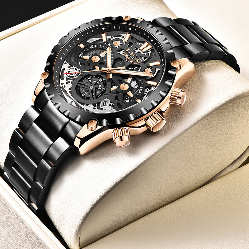 LIGE Relogio Masculino orologi da polso da uomo 2021 nuovi orologi da uomo cronografo dorato di lusso di marca superiore orologi da uomo in oro grande da uomo