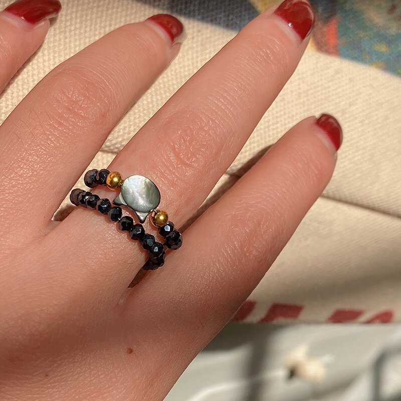 Natural Stone Imitation Crystal Handmade Cut Black White Pearl Cat Rings For Women Wedding Korean Fashion Accessories Jewelry