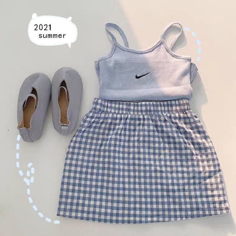Костюм для девочек, новинка 2021, летнее платье для девочек и малышей, детская юбка-слинг для маленьких принцесс, костюм из двух предметов в за...