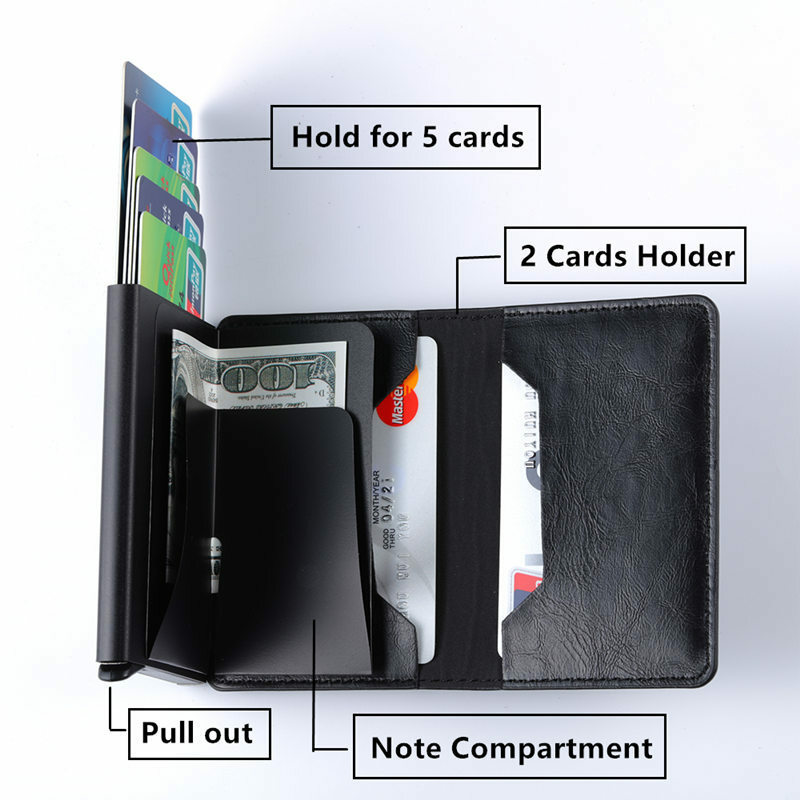 ZOVYVOL – portefeuille en aluminium et métal, porte-cartes de crédit, antivol automatique en cuir PU, blocage Rfid, porte-passeport