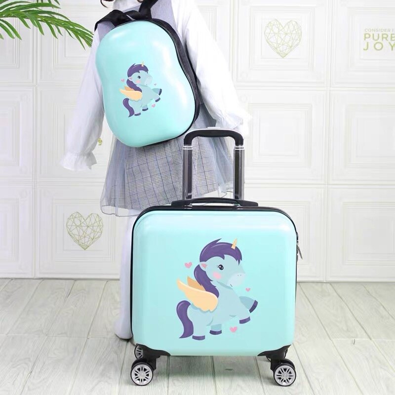 Valigia da viaggio con ruote trolley set di valigie 18 ''cartone animato per bambini carry on valigia bagaglio a mano zaino regalo per bambini ragazze