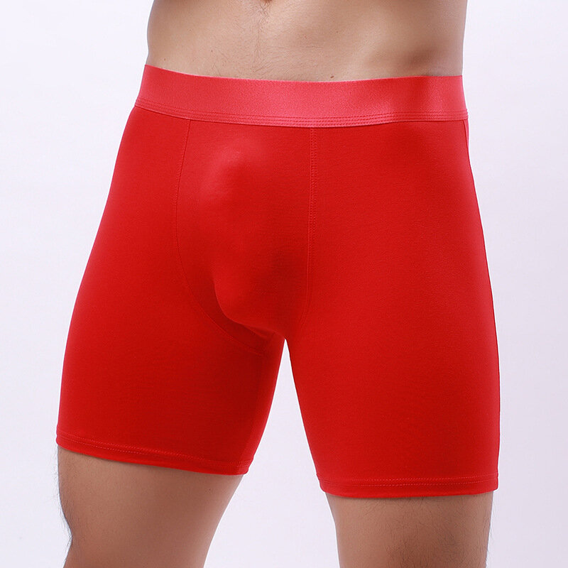 New Cotton Solid Men Boxer Underwear 3D Long Legging Sport Black White Blue Orange Yellow Boxershorts