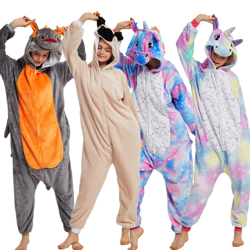 Een Stuk Hooded Jumpsuits Voor Volwassen Kigurumi Panda Pyjama Kinderen Eenhoorn Pyjama Licorne Stich Pijamas Rompers Kids