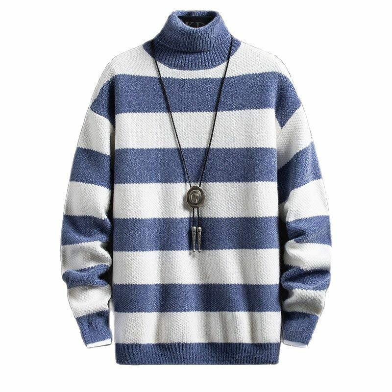 새로운 겨울 고품질 면 스웨터 2022 남자 줄무늬 남자의 크리스마스 스웨터 터틀넥 두꺼운 따뜻한 망