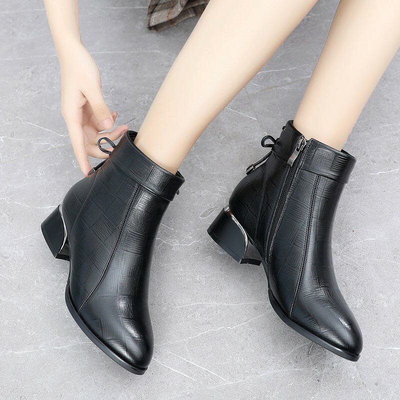 2021 المرأة أحذية بوت قصيرة بلون سستة سميكة سوليد كعب مربع الثلوج أحذية مريحة في الهواء الطلق مقاوم للماء الأحذية النسائية