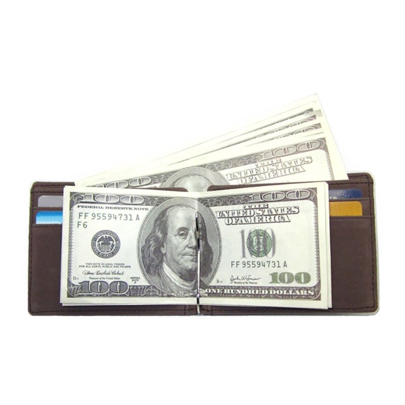 ผู้ชาย Slim Bifold กระเป๋าสตางค์เงินคลิป Mufti-Functional PU หนังบัตรเครดิต Cash ID ผู้ถือ