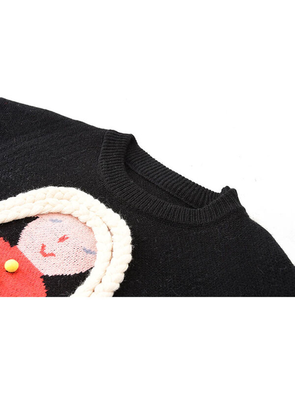 Women Cute Cartoon Sweaters Pullovers Winter Vintage Harajuku Oversize O-Neck Warm Thicken Streetwear Trendy Design Jumper Top