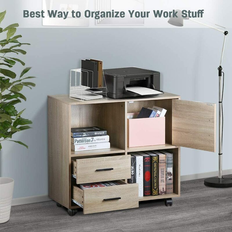 Home Storage Shelves Office Cabinets with 2 Drawers Wood File Cabinet Large Open Space Storage Shelve Office Cabinet for Home