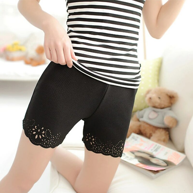 Girl Underpant Summer Korean Style Women Classical Solid Color Elastic Mid Waist Ruffles Hollow out Flower Short Pants
