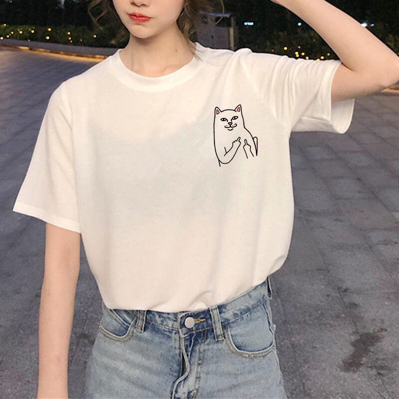 Kawaii Katze Grafik T Shirt Frauen Harajuku Ullzang Nette T-shirt Lustige Cartoon Ästhetischen 90s T-shirt Mode Sommer Top Tees weibliche
