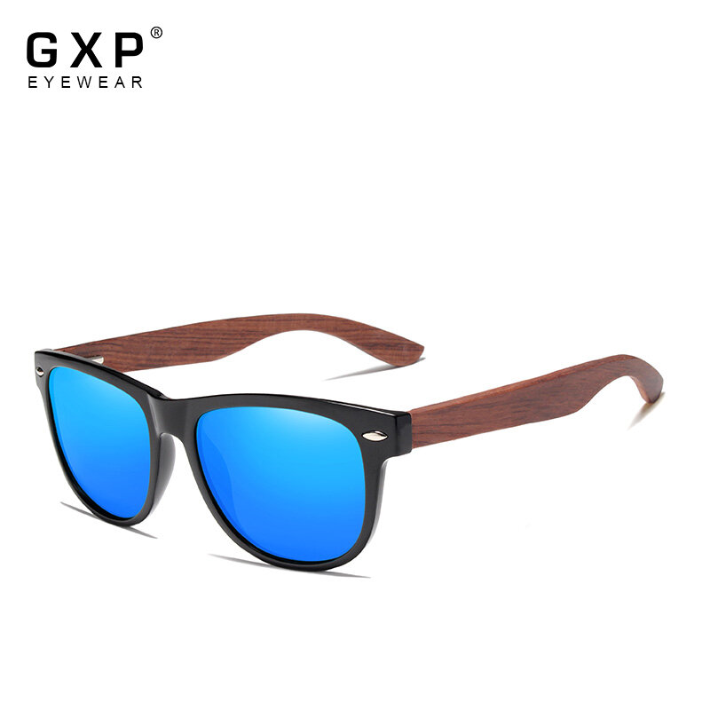 Солнцезащитные очки GXP мужские, поляризованные темные очки с деревянными дужками, с защитой UV400, оригинальный Деревянный аксессуар, черные