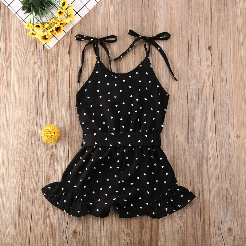 Pudcoco Toddler Baby Girl Clothes Love Peach Heart Print Strap Romper Jumpsuit Outfit Cotton Clothes