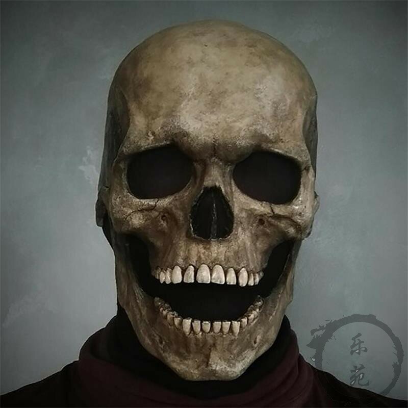 2021 maska Halloween ruchoma szczęka na całą głowę maska czaszki lateks straszny czaszka Unisex kask na imprezę Cosplay Horror materiały dekoracyjne