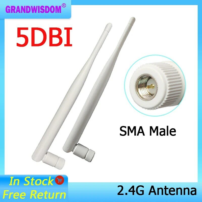 Grandwisdom-antena 5dbi sma macho wlan wifi 2,4 ghz, 1-2 piezas, 2,4G, módulo pbx iot, enrutador, receptor de señal, alta ganancia