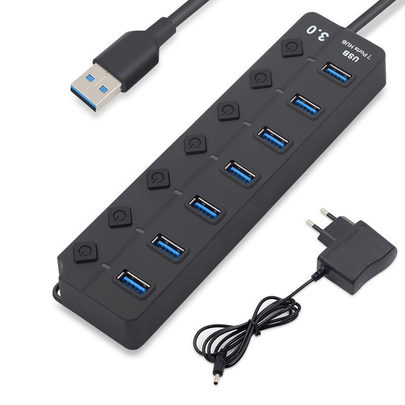 USB 허브 3.0 4 7 포트 고속 멀티 스플리터 전원 어댑터 스위치 LED 표시기 MacBook 노트북 Pc 컴퓨터 액세서리