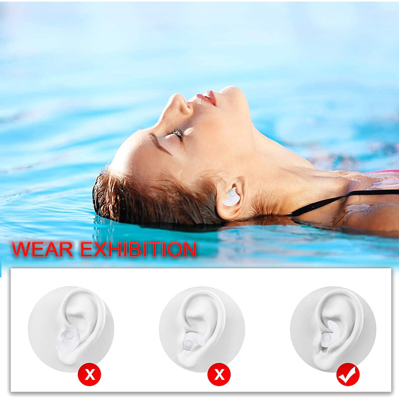 소프트 수영 실리콘 귀마개 보관함 2 쌍, 소음 제거, 입욕 및 서핑을 위한 재사용 가능한 청력 보호
