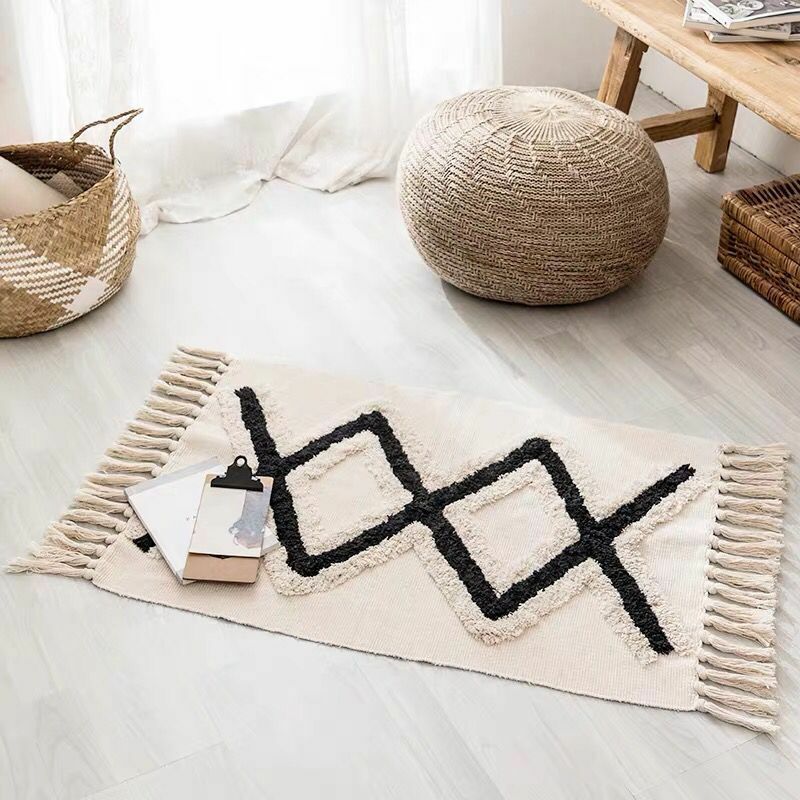 Czeski ręcznie tkane bawełniane pościel dywan Tassel dywan geometryczne maty podłogowe sypialnia gobelin dekoracyjne koc dywan do składania