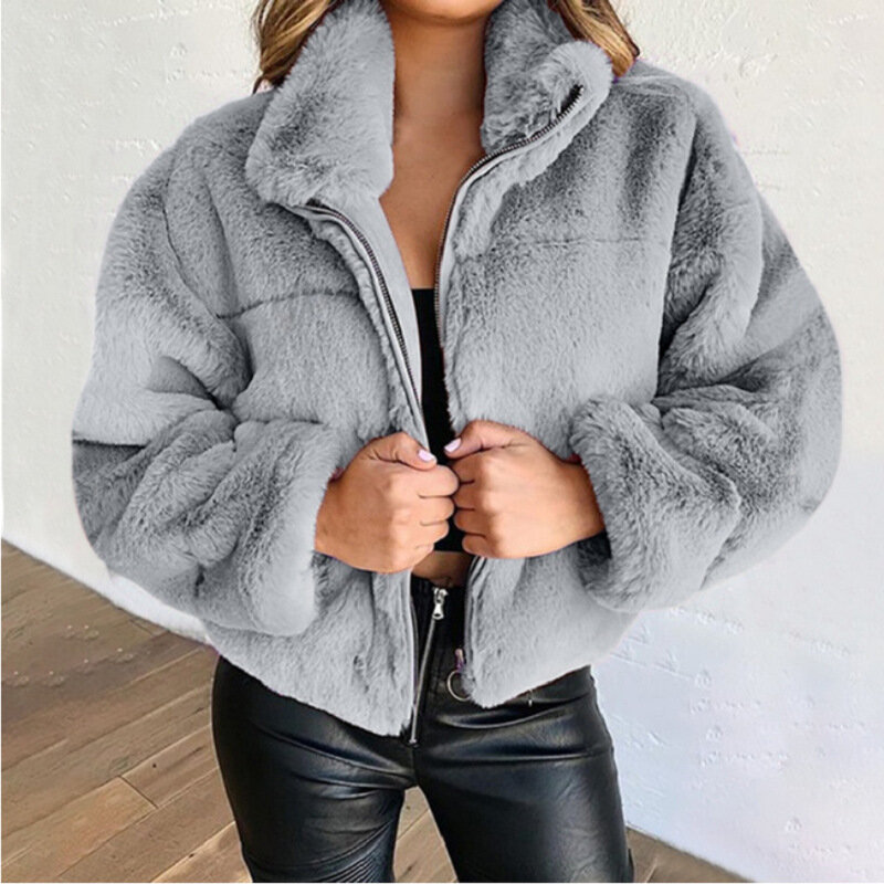 女性のためのジッパー付きの豪華な冬のジャケット,レトロな長袖の衣服
