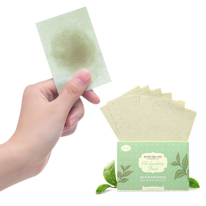 100 fogli/pacco carta assorbente per olio per il viso tè verde fogli di controllo dell'olio macchia per il viso detergente per olio assorbente strumento di bellezza