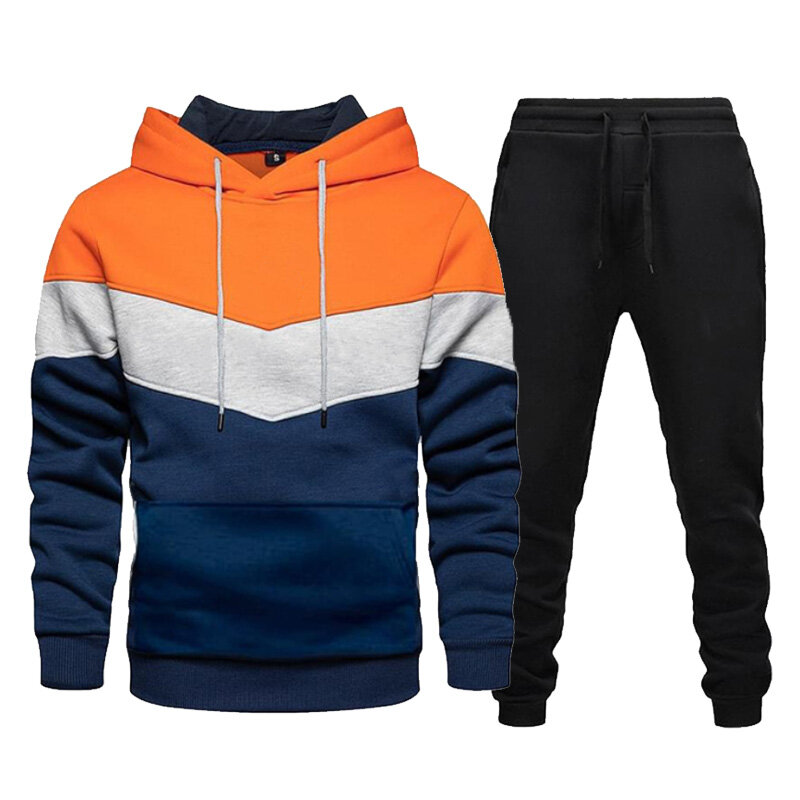 Fatos de treino masculinos conjuntos de duas peças cor costura hoodie e calças fshion casual esportiva outono inverno novo terno de jogging masculino