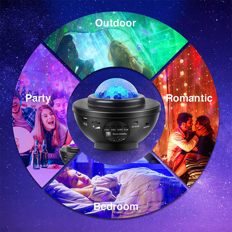 LED Star Galaxy Projector Ocean Wave Night Light Child USB Blueteeth  Music Player Star Romantic Projection Lamp Gifts
