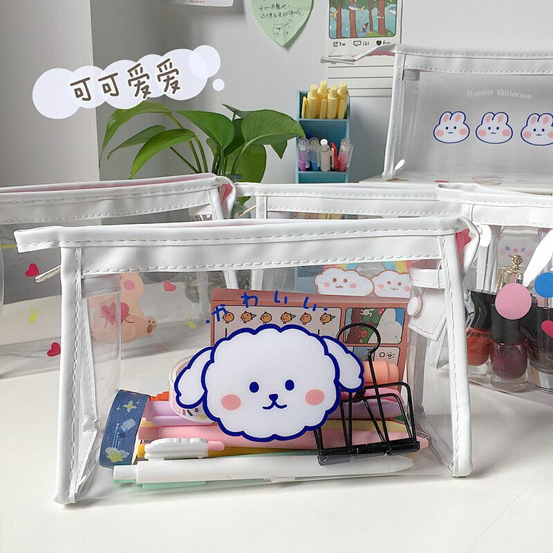 연필 가방 PVC 방수 대용량 귀여운 투명 학생 Kawaii 연필 케이스 학교 사무용품 편지지 주최자