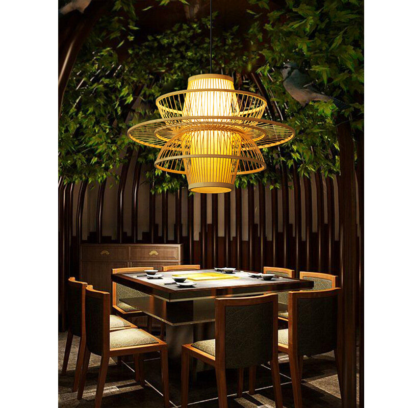 Candelabro de techo de bambú tejido a mano, lámpara de decoración artística para el hogar, jardín, restaurante, estudio, dormitorio