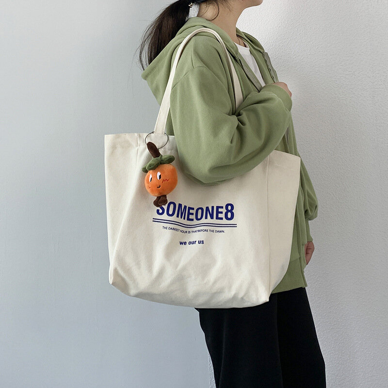 المرأة حقيبة تسوق نسيجية موضة كلاسيكي الأبجدية نمط حقيبة كتف قابلة لإعادة الاستخدام طباعة قماش بسيط حمل حقيبة المتسوق