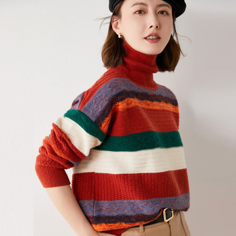 Pull en cachemire à col rond pour femme, tricot ample en laine, couleur, nouvelle collection automne et hiver 2021
