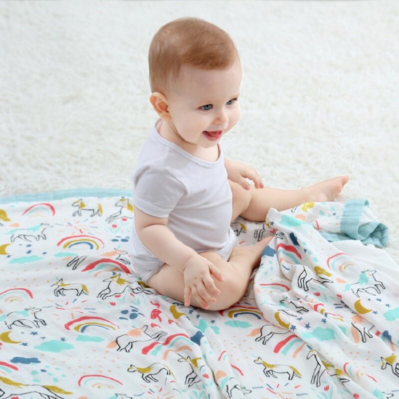 Manta de cuatro capas de fibra de bambú 100% para bebé recién nacido, ropa de cama súper cómoda, envoltura de muselina para bebés