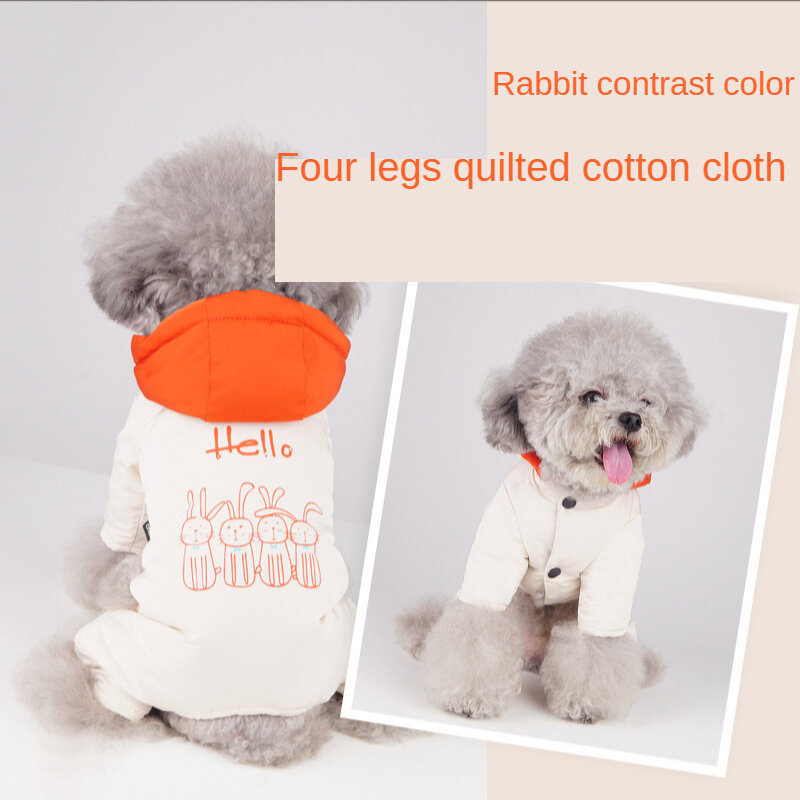 Outono e inverno roupas bonito vento quatro coelhos hit cor de quatro patas pequeno e médio porte cão de estimação quente moda algodão casaco