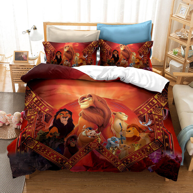 Disney Lion Kingชุดเครื่องนอนสิ่งทอหน้าแรกผ้านวมปลอกหมอนผ้าปูที่นอนชุดเครื่องนอนหรูขนาดเต็มชุด