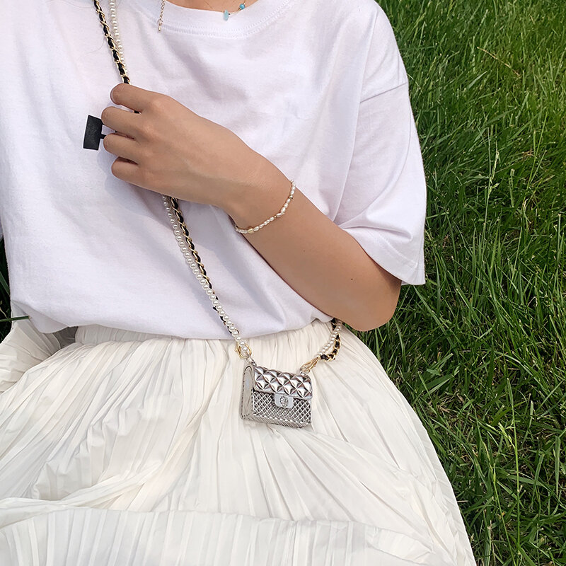 Mini sacs à bandoulière en métal pour femmes, sacs à main de luxe, tendance, avec perles, chaîne, de styliste, 2021