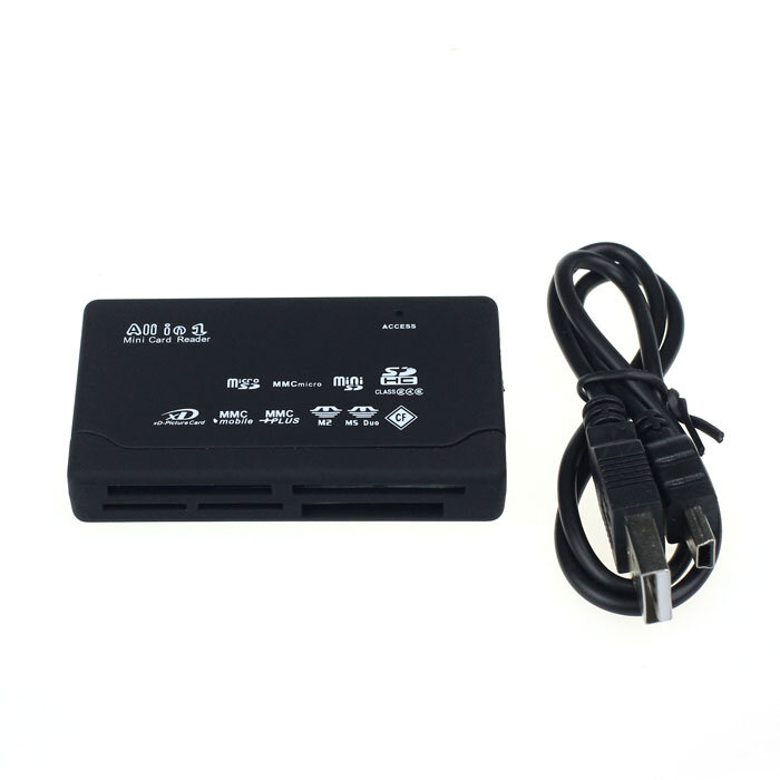 Lector de tarjetas multifunción USB 2,0, lector de tarjetas negro, adaptador todo en uno para SD, MS, CF, SDHC, TF, microSD, M2