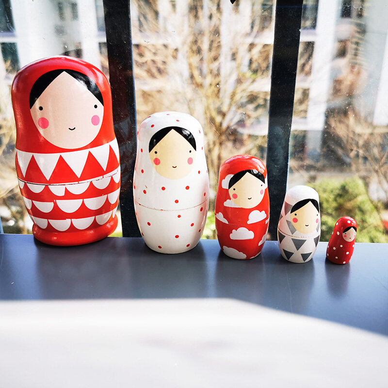 5pcs Set Russian Nesting Dolls Wooden Matryoshka Doll Handmade Painted Stacking Dolls Collectible Craft Toy 5" Tall 5.5*12.5cm