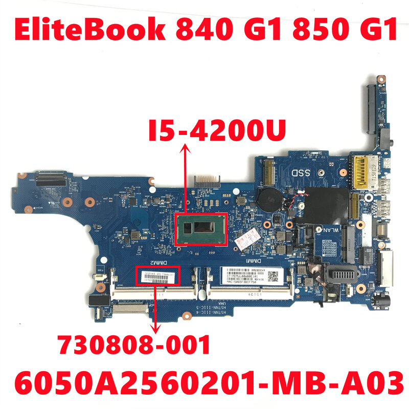 Placa base para portátil HP EliteBook 730808 G1 730808 G1 6050A2560201-MB-A03 con I5-4200U 501 probado, 730808, 601, 840, 850-100%