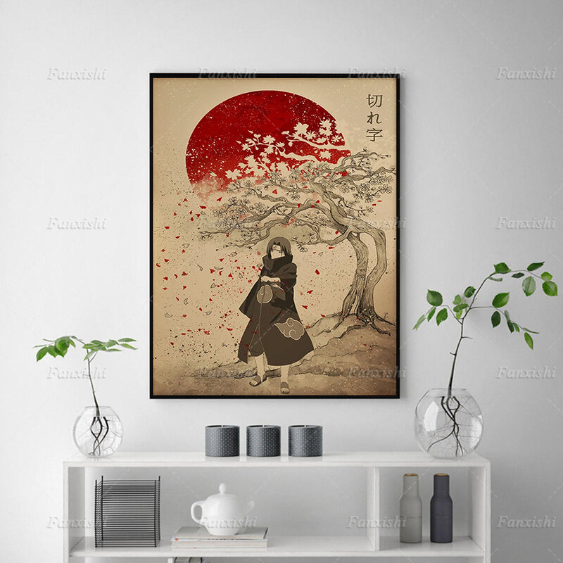 Póster Vintage de Naruto de Japón, arte de pared de Itachi de Uchiha, lienzo, pintura impresa, imagen Modular, decoración de la sala de estar del hogar, regalo de amante de Anime