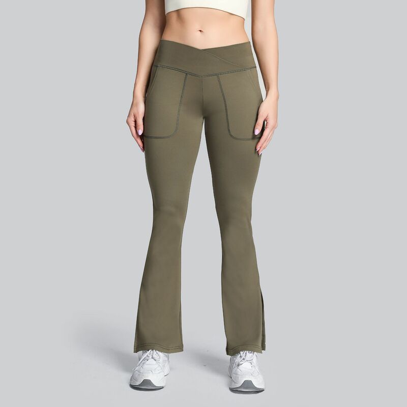 Женские брюки с перекрестной талией, широкие штаны, брюки телесного цвета с карманами и бедра, спортивные штаны для фитнеса и йоги с высокой ...