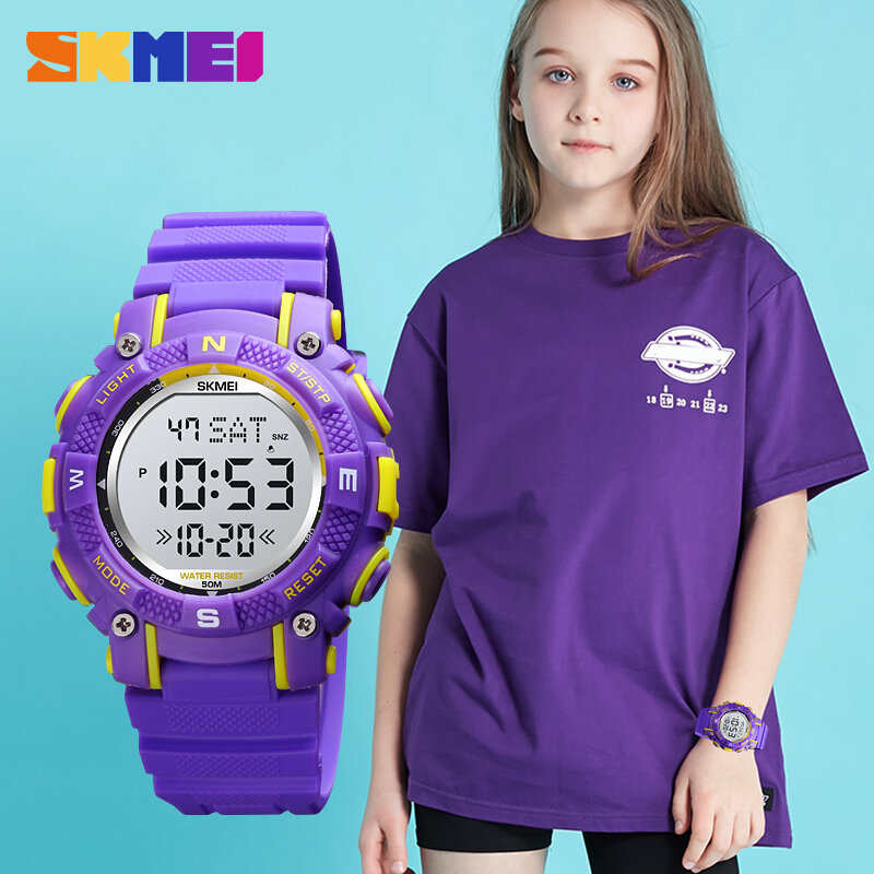Skmei relógio digital infantil à prova d'água, relógio eletrônico esportivo de pulso cromo com led da marca original para crianças, meninos e meninas, presentes