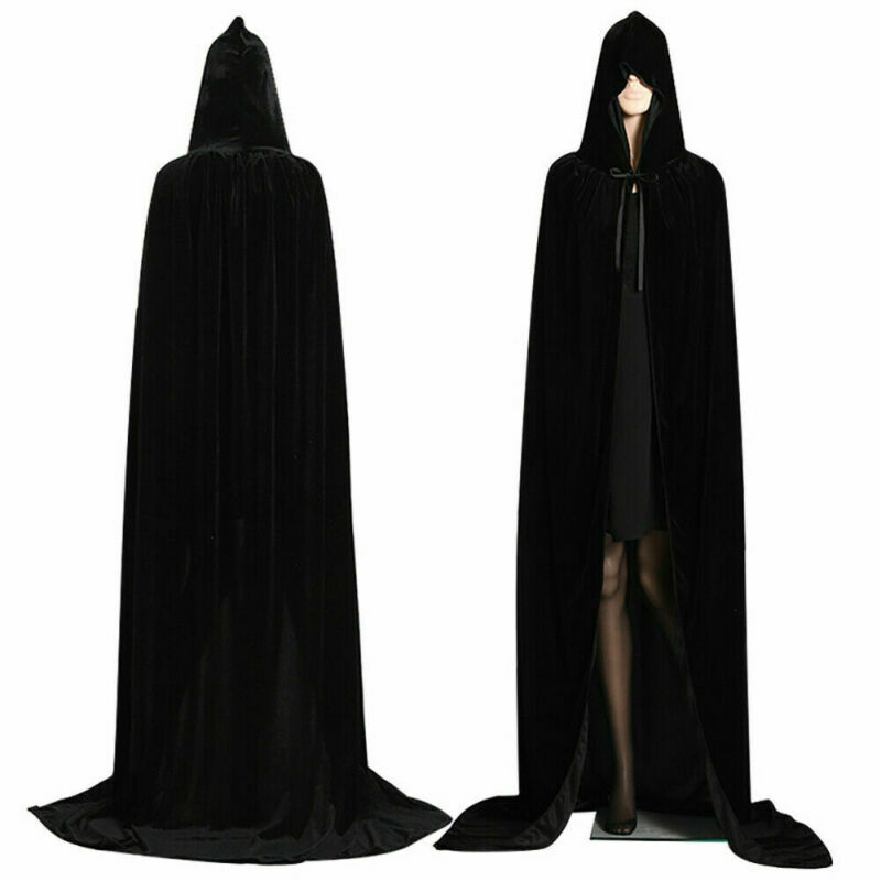 Gothic Hooded Cloak ผู้ใหญ่ Elf แม่มดยาว Purim Carnival ฮาโลวีน Cloaks หมวก Robe Larp ผู้หญิงผู้ชายแวมไพร์ Grim Reaper Party