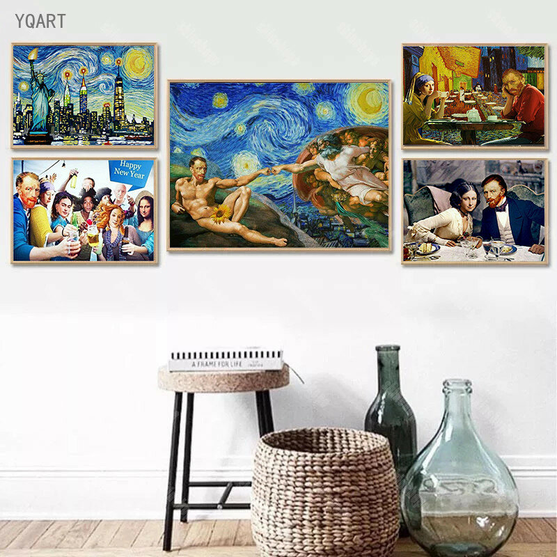 Affiches et imprimés de Van Gogh et amis, peinture sur toile, tableau d'art mural amusant pour décoration de salon de maison
