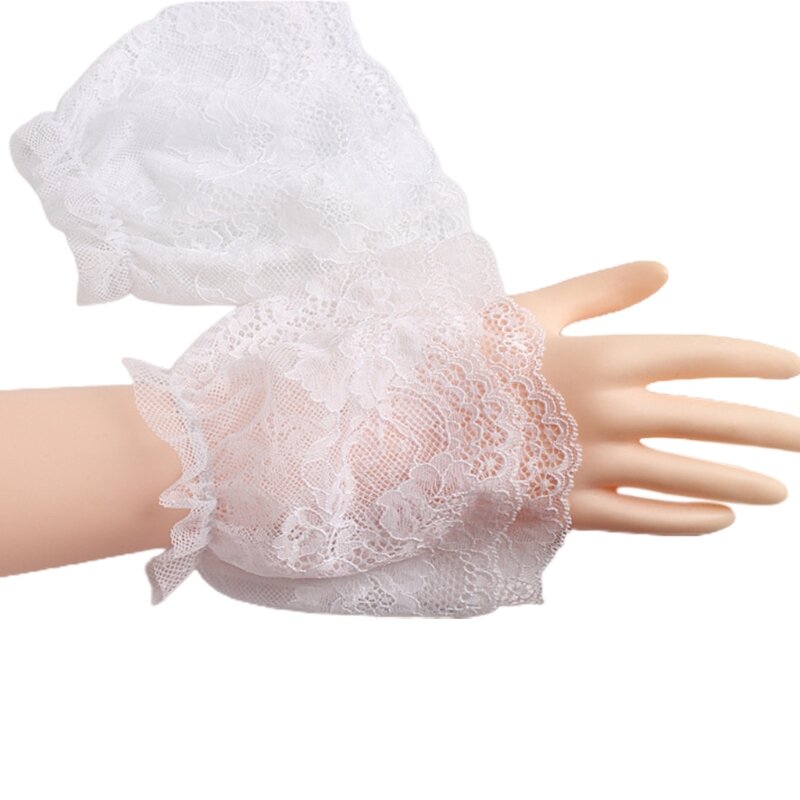 10cm Double Layer Floral Lace Stretch Wrist Cuffs Detachable Fake Sleeve Warmer 