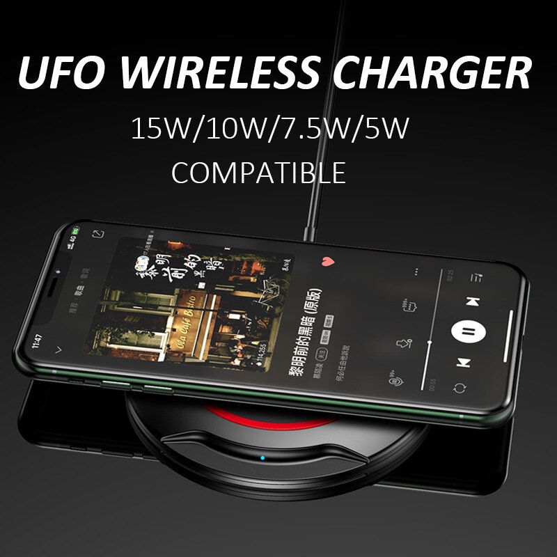 UFO-cargador inalámbrico Qi de 15W para móvil, almohadilla de carga rápida para teléfono Huawei P30Pro y Xiaomi, compatible con iPone 11Pro Max/XS/XR, Samsung