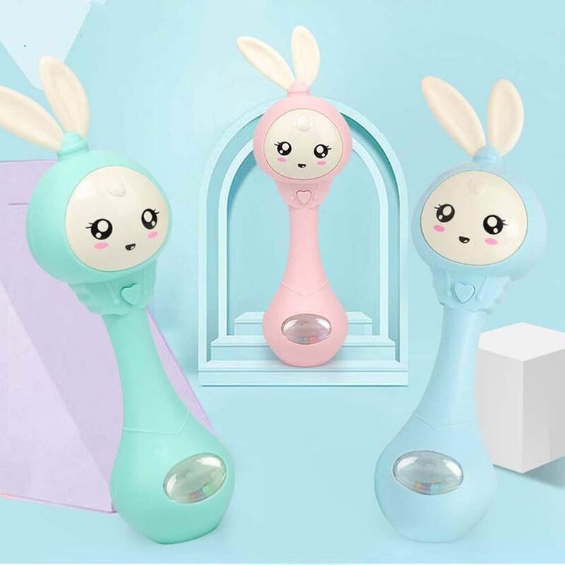 Juguetes sonajeros para bebé, accesorios para recién nacido, regalo para el desarrollo temprano, conejo Musical con mordedor ligero