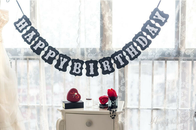 Banner negro de feliz cumpleaños para decoraciones de fiesta de cumpleaños