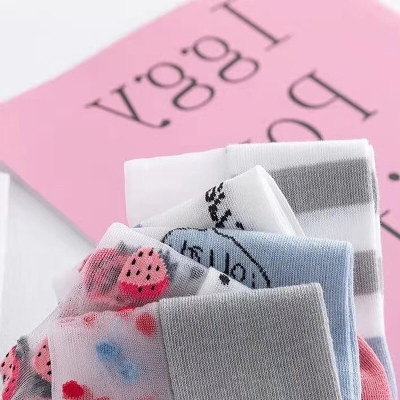 Chaussettes basses transparentes en dentelle pour femmes et filles, collection printemps et été, avec motif de fleurs, antidérapantes